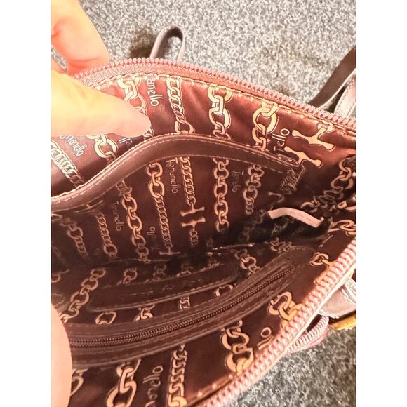 Burgundy & Red Tignanello Crossbody Purse Genuine Leather Trim 9"x8" - Picture 7 of 10